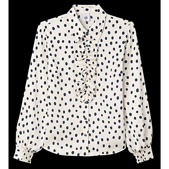 New Cabi $99 Charming Blouse Satin #6709 LARGE Spring 2025 Ruffle Button Front - Picture 1 of 2